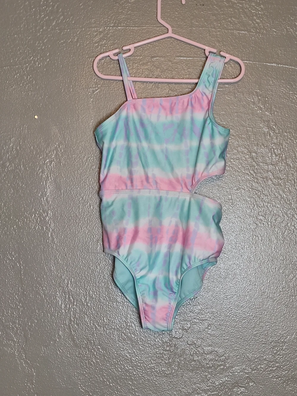 Girls Cute One-Piece Swimsuit in Pastel Tie-Dye EUC Medium 7/8 With  Side Cutout